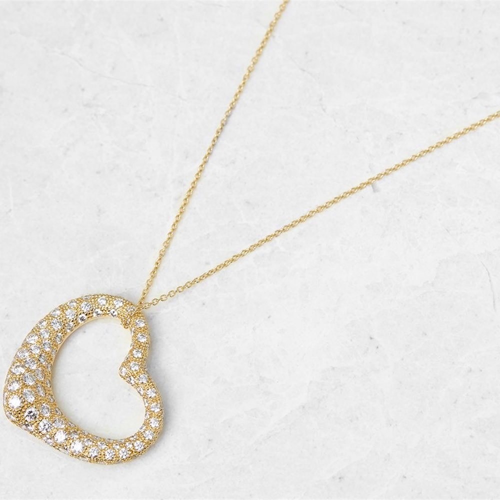 Tiffany & Co 18k Yellow Gold 2.00ct Diamond Open Heart Elsa Peretti Necklace