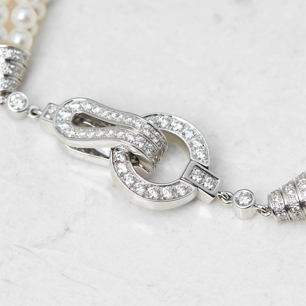Cartier 18k White Gold Cultured Pearl & 1.02ct Diamond Agrafe Bracelet