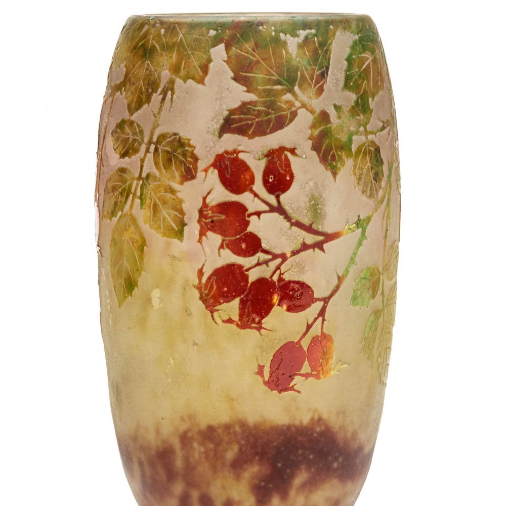 DAUM NANCY ART NOUVEAU ROSEHIP CAMEO GLASS VASE c.1900 Circa 1895 - 1900
