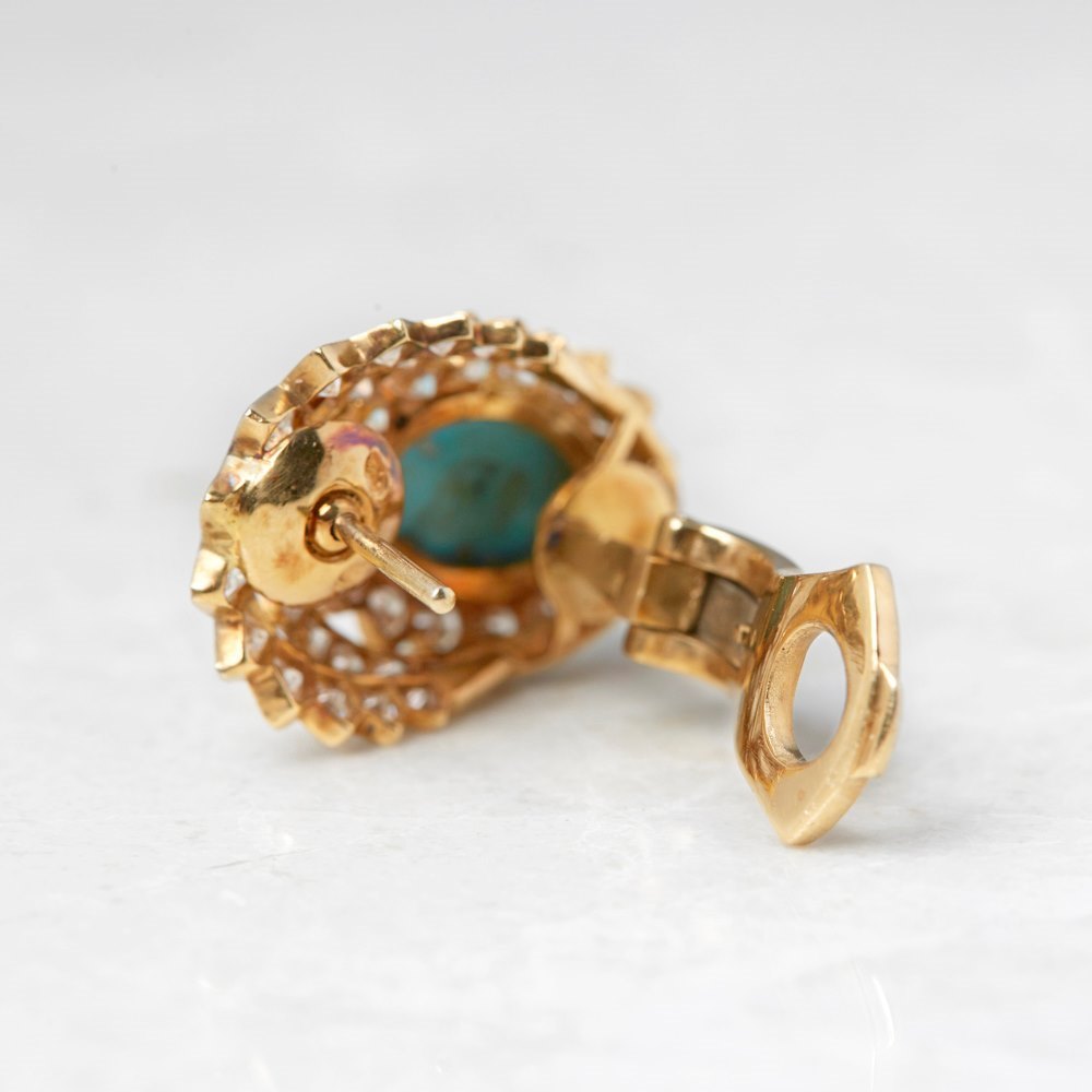 Van Cleef & Arpels 18k Yellow Gold Persian Turquoise & Diamond Vintage Pendant Earrings
