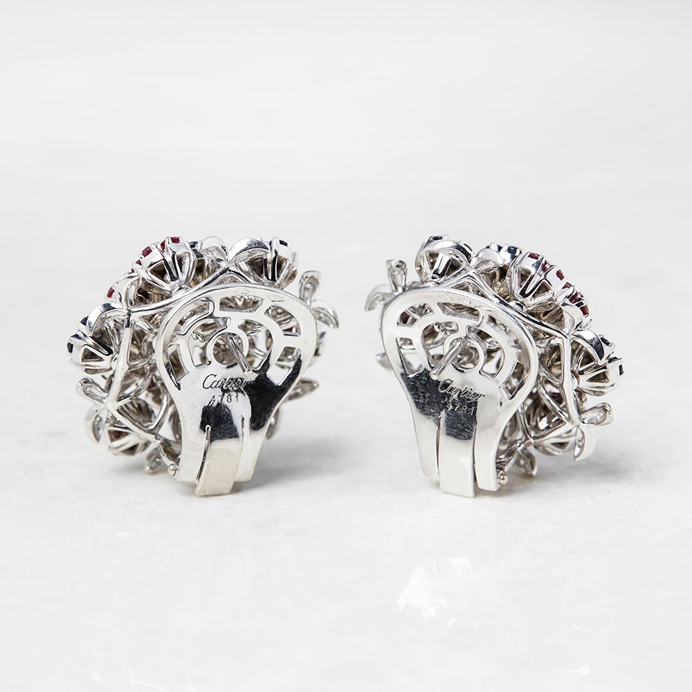 Cartier 18k White Gold Diamond, Ruby & Sapphire Trembler Earrings