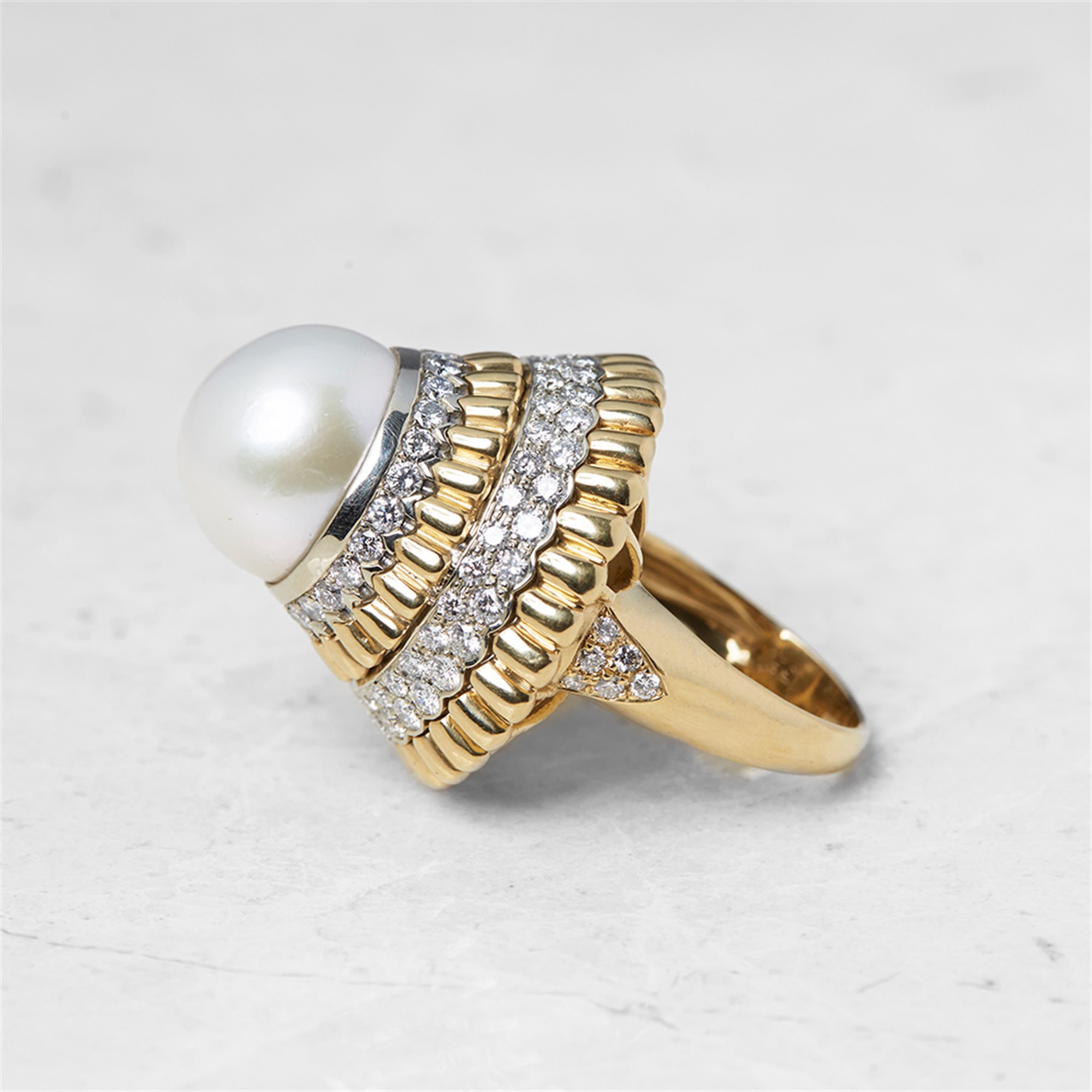 Van Cleef & Arpels 18k Yellow Gold Pearl & Diamond Cocktail Ring