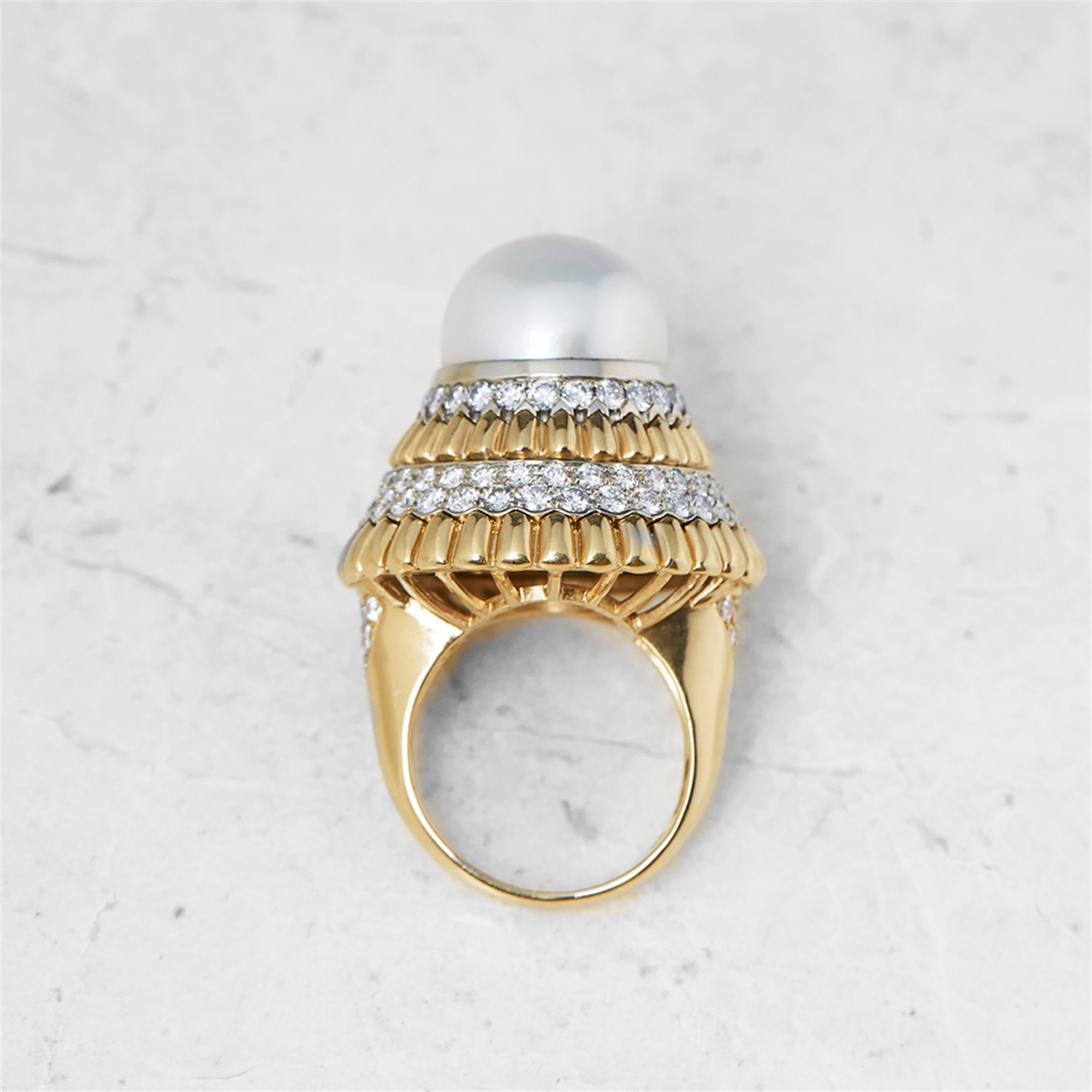 Van Cleef & Arpels 18k Yellow Gold Pearl & Diamond Cocktail Ring