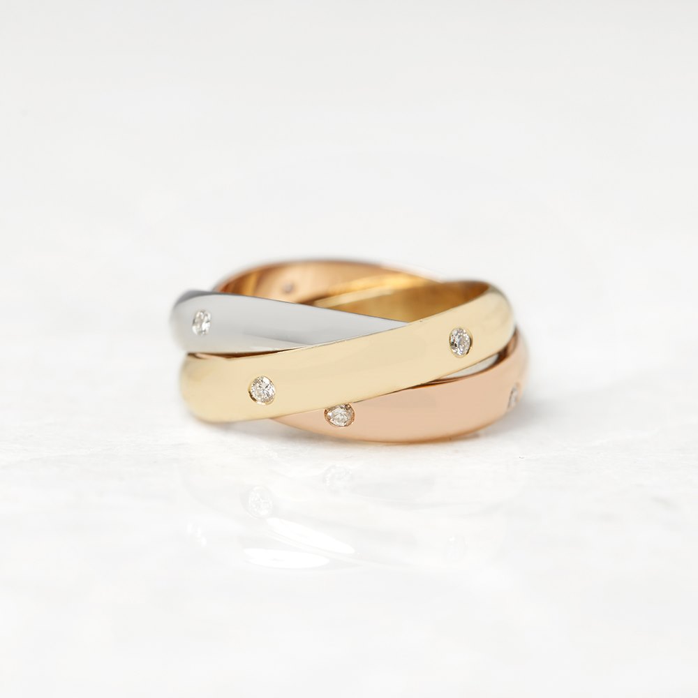 Cartier 18k Yellow, White & Rose Gold Diamond Trinity Ring Size L