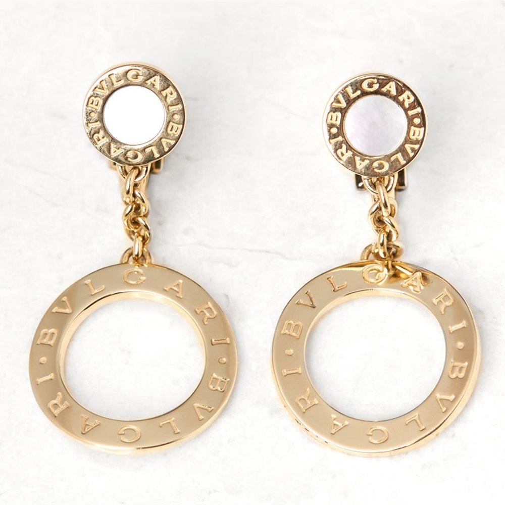 Bulgari 18k Yellow Gold Mother of Pearl Circle Drop Earrings COM1016 |  Second Hand Jewellery