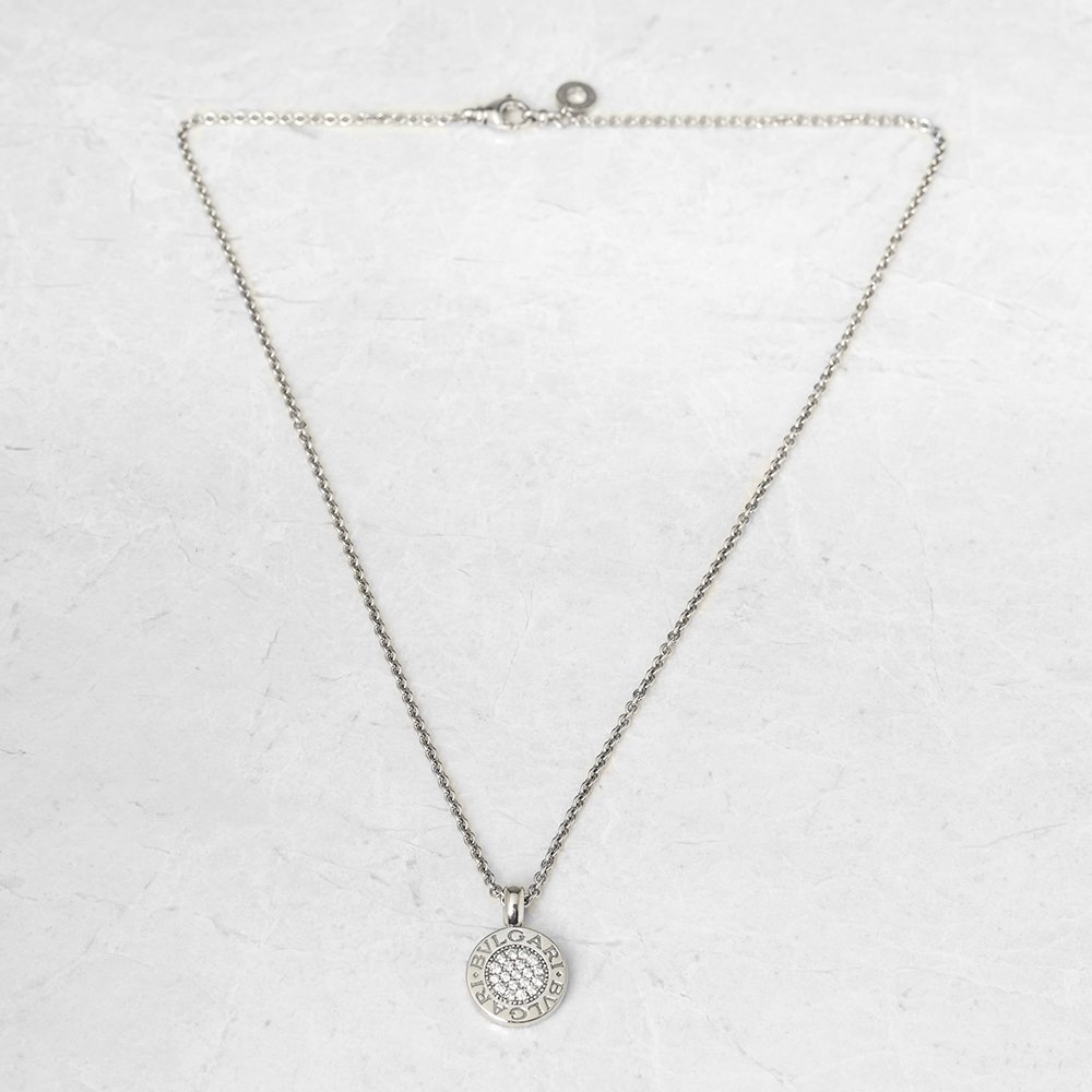 Bulgari 18k White Gold Diamond Circle Pendant Necklace