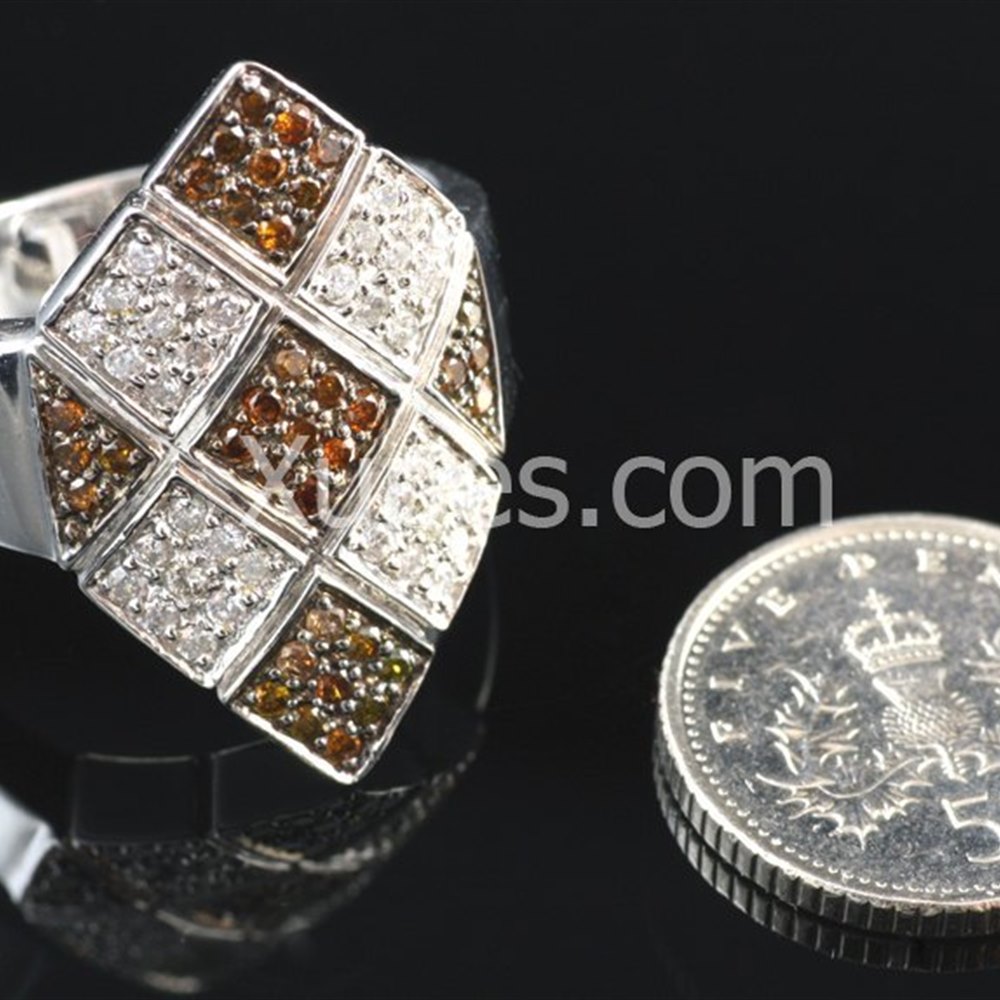 18k White Gold Unusual 18K White Gold White & Cognac Diamonds Ring