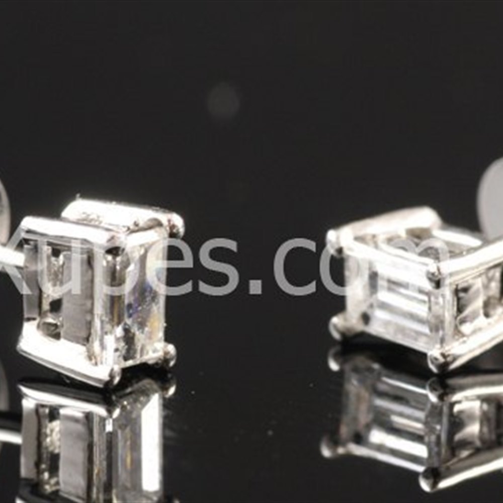 14k White Gold 14K White Gold Baguette Cut Diamond Earrings