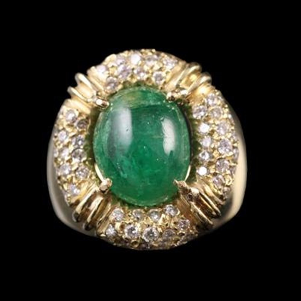 14k Yellow Gold 1950'S 14K Yellow Gold Emerald & Diamond Cocktail Ring