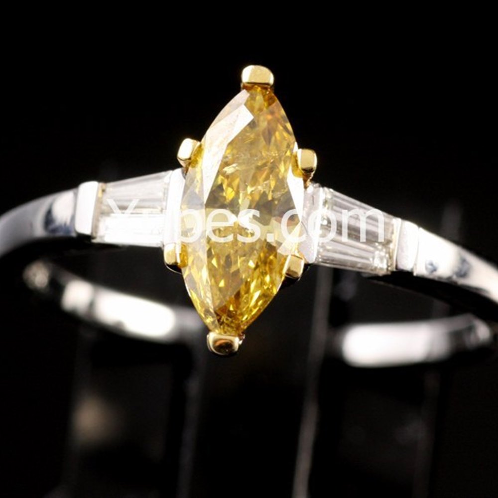 18k White & Yellow Gold 18K White Gold Yellow Marquise Cut & White Diamond Ring