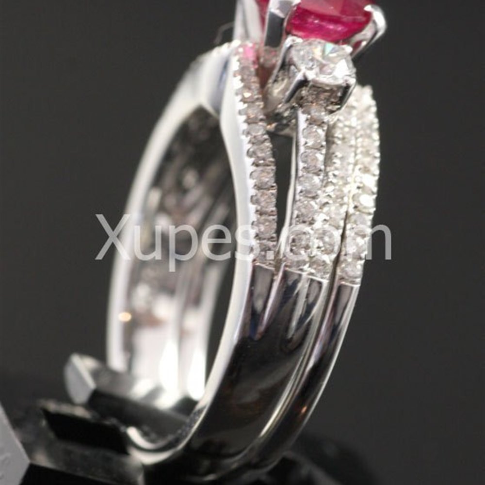 18k White Gold 18K White Gold Ruby & Diamond Double Ring Set