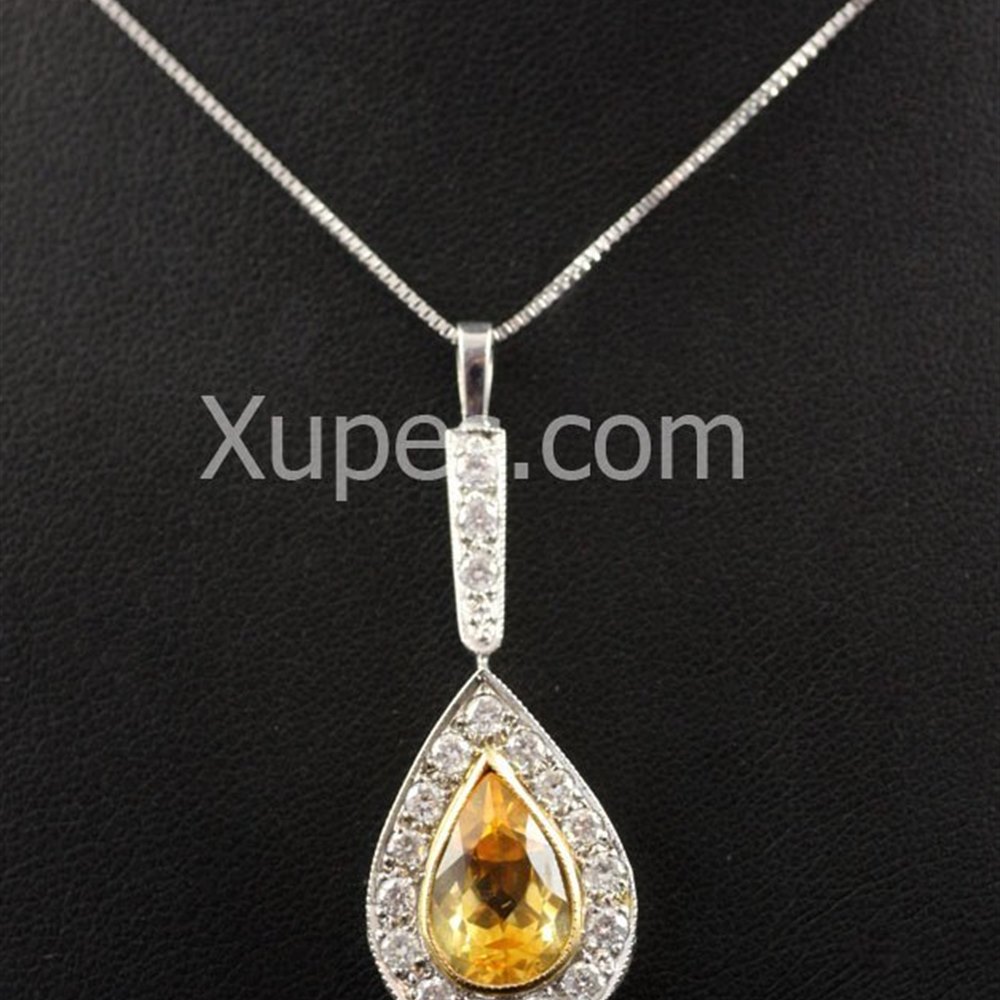 18K White & Yellow Gold Hand Made Unique 18K Yellow/White Gold Citrine & Diamond Pendant With Chain