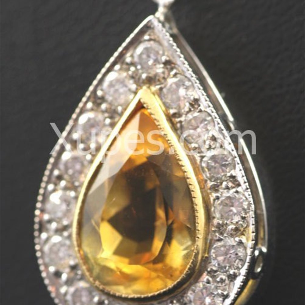 18K White & Yellow Gold Hand Made Unique 18K Yellow/White Gold Citrine & Diamond Pendant With Chain