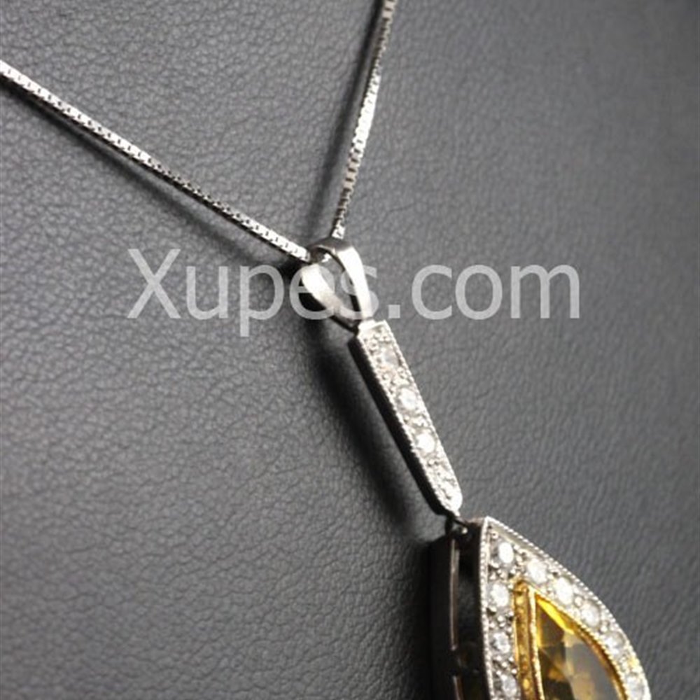18K White & Yellow Gold Hand Made Unique 18K Yellow/White Gold Citrine & Diamond Pendant With Chain
