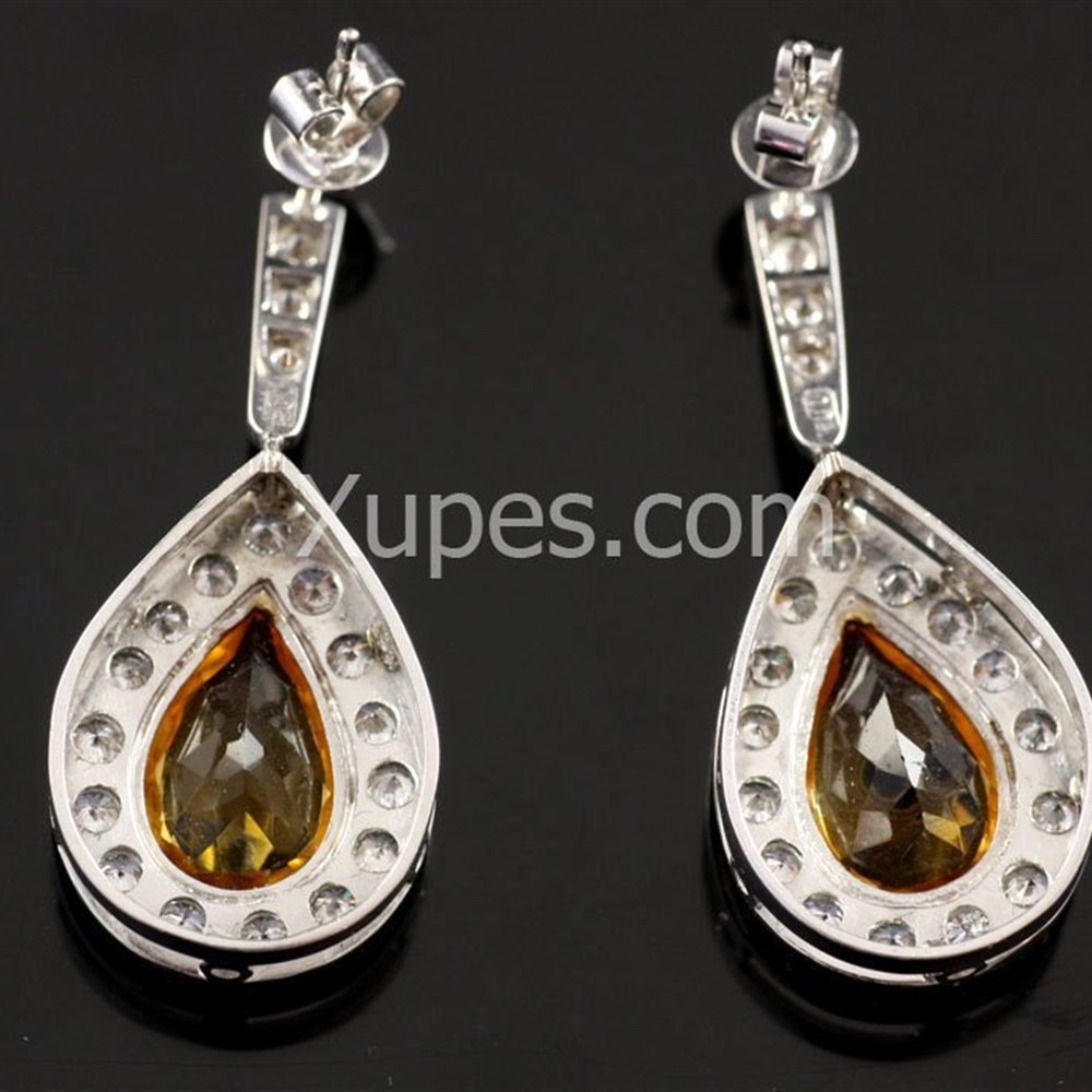 18k White & Yellow Gold Hand Made Unique 18K Yellow/White Gold Citrine & Diamond Earrings