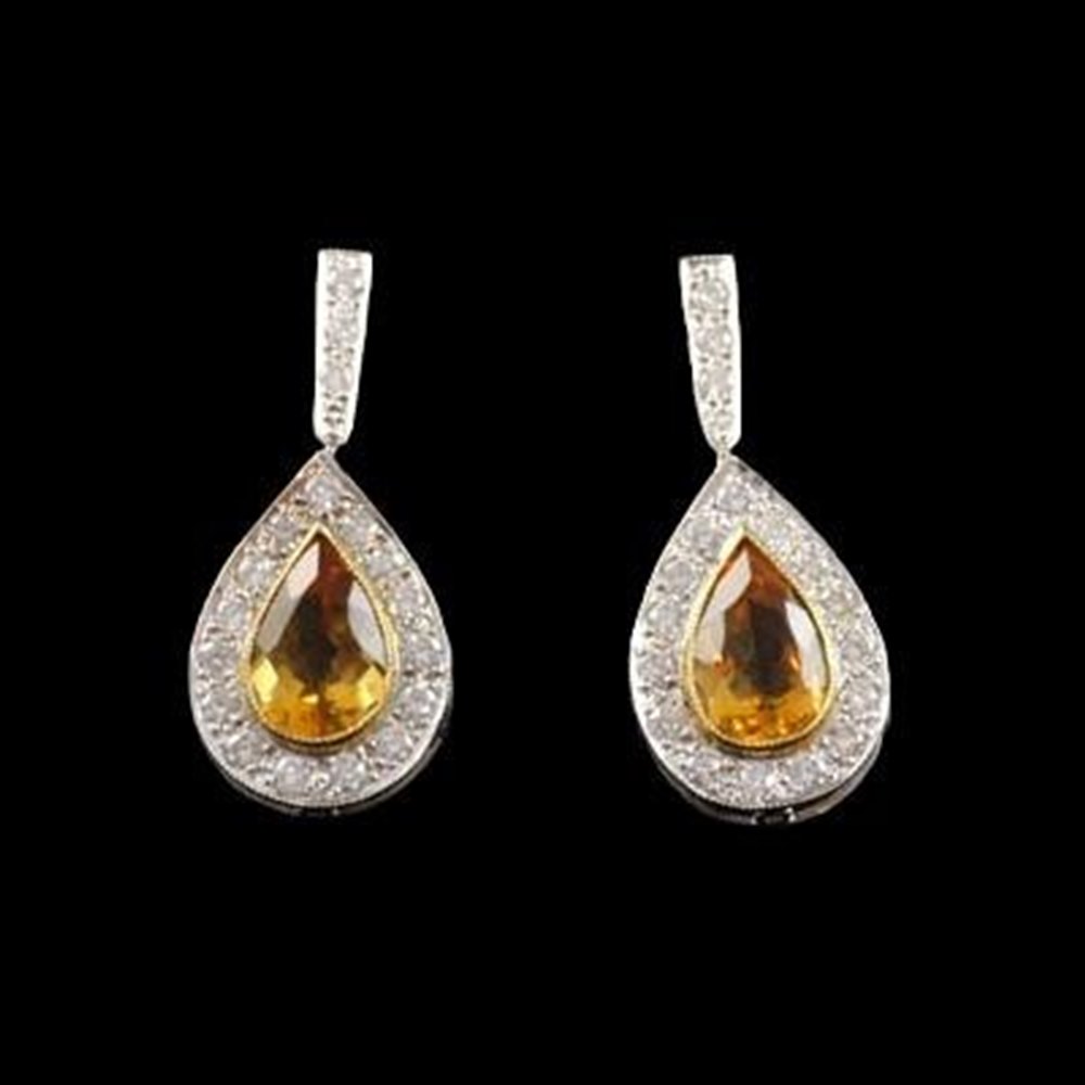 18k White & Yellow Gold Hand Made Unique 18K Yellow/White Gold Citrine & Diamond Earrings