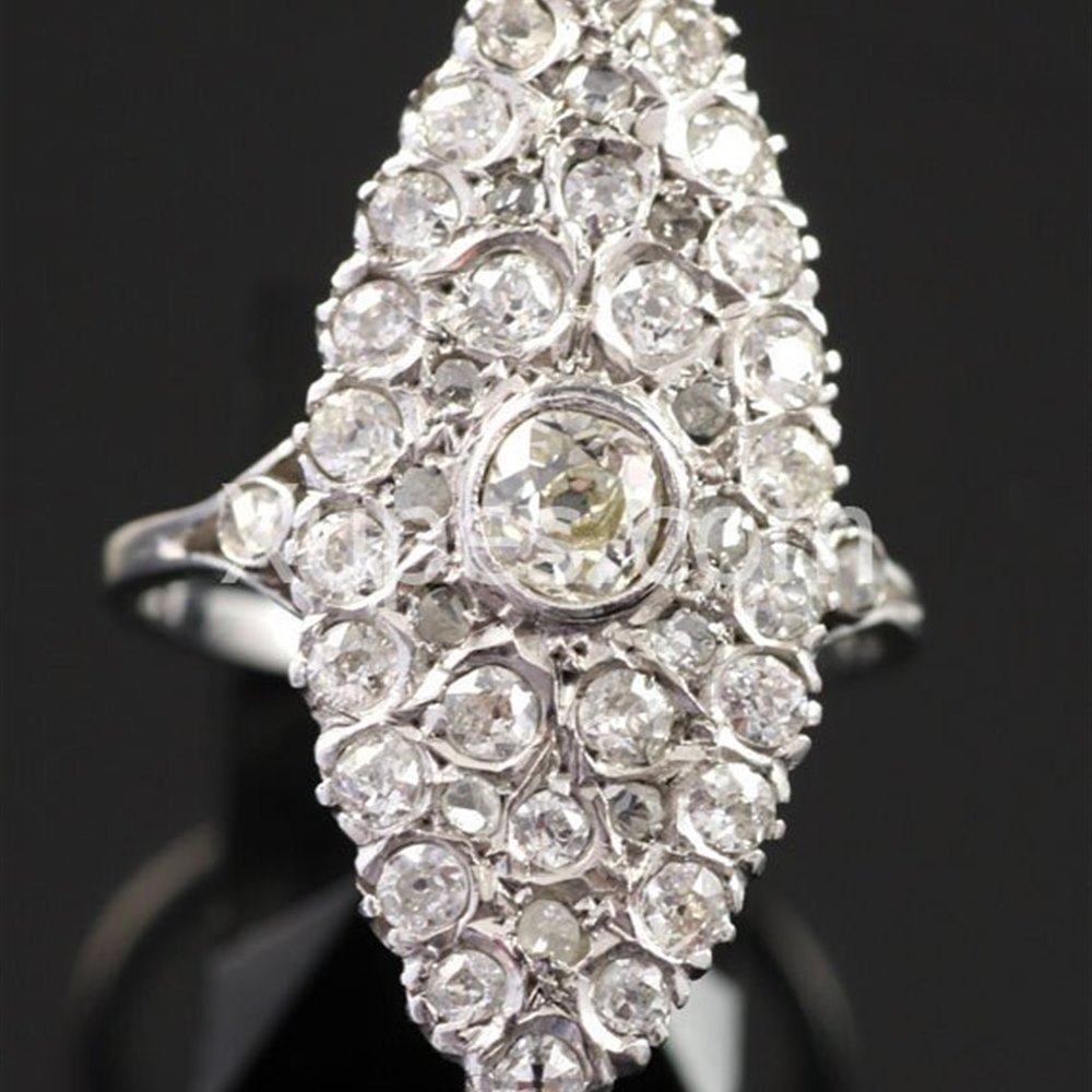 Platinum Lovely 1930'S Art Deco Platinum Marquise Shape Diamond Ring
