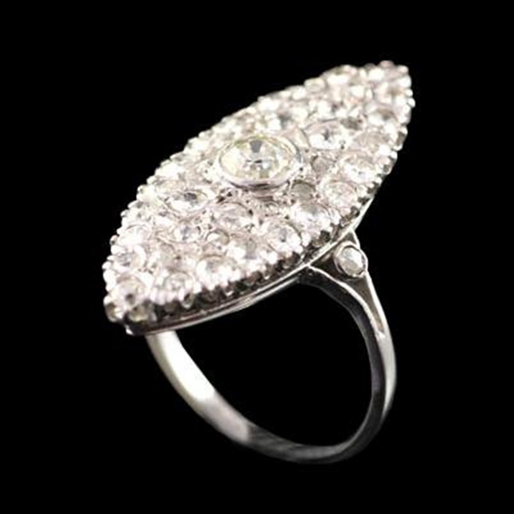 Platinum Lovely 1930'S Art Deco Platinum Marquise Shape Diamond Ring