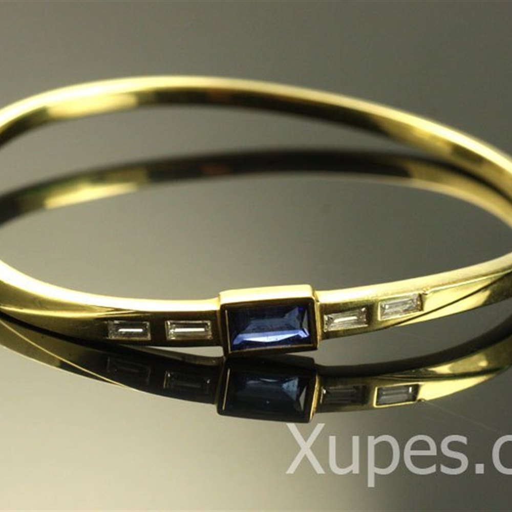 18k Yellow Gold Beautiful 18K Sapphire & Diamond Bangle Bracelet
