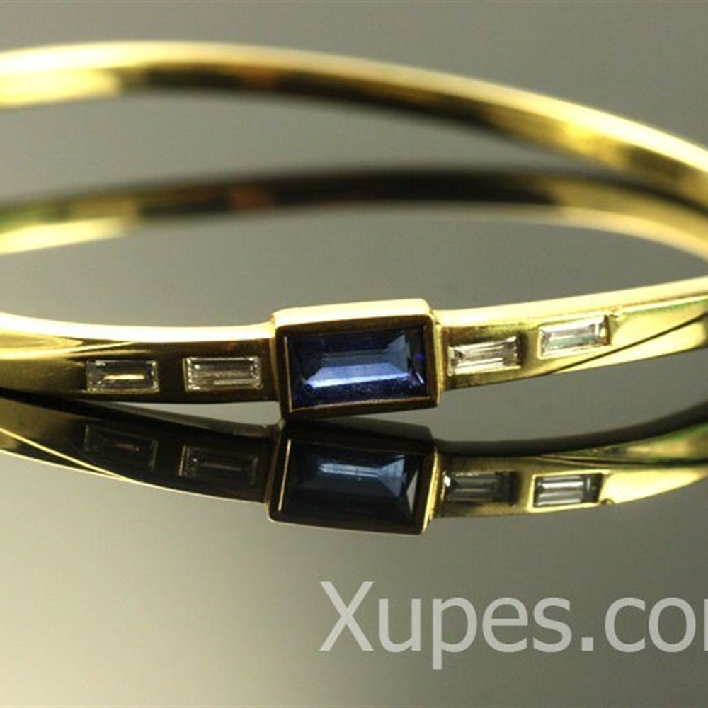 18k Yellow Gold Beautiful 18K Sapphire & Diamond Bangle Bracelet