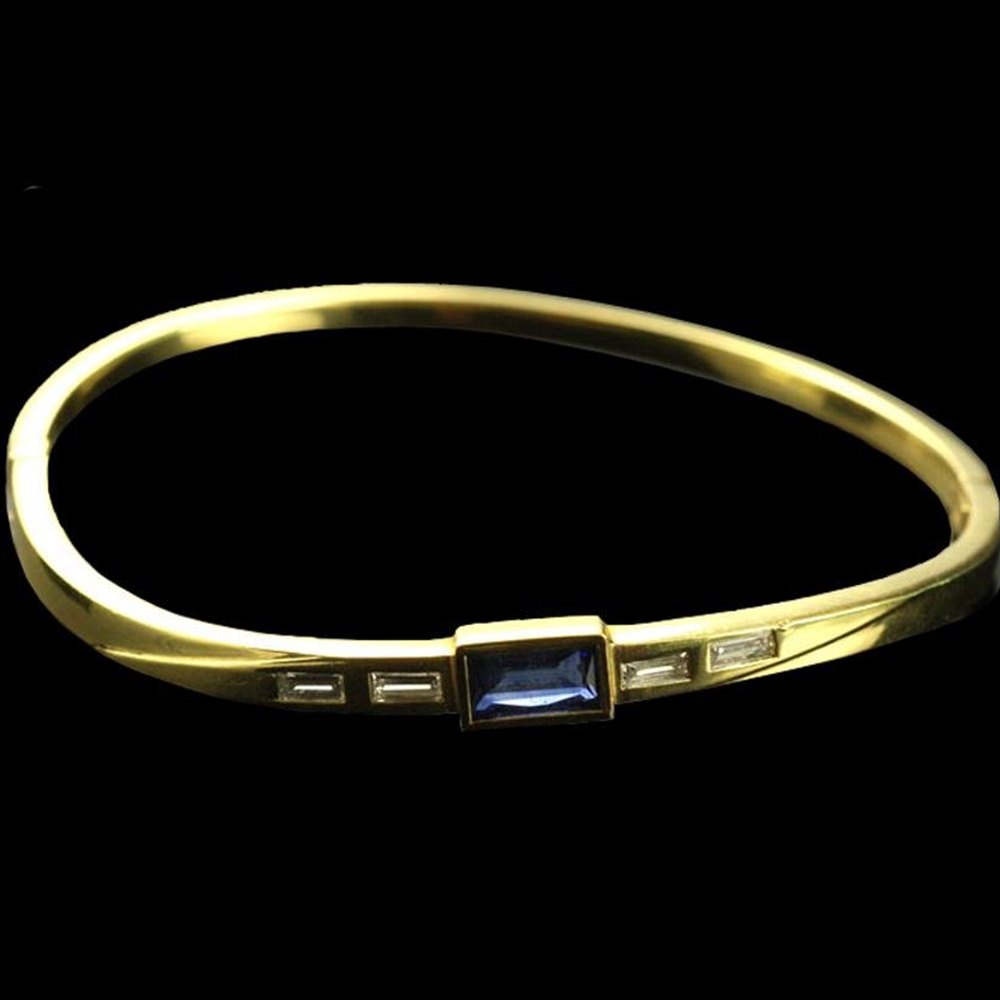 18k Yellow Gold Beautiful 18K Sapphire & Diamond Bangle Bracelet