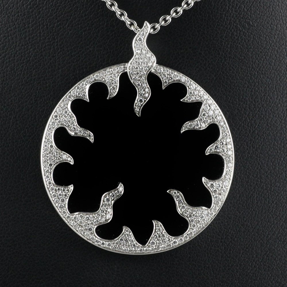 Mappin & Webb 18K White Gold Onyx & Diamond Pendant Necklace