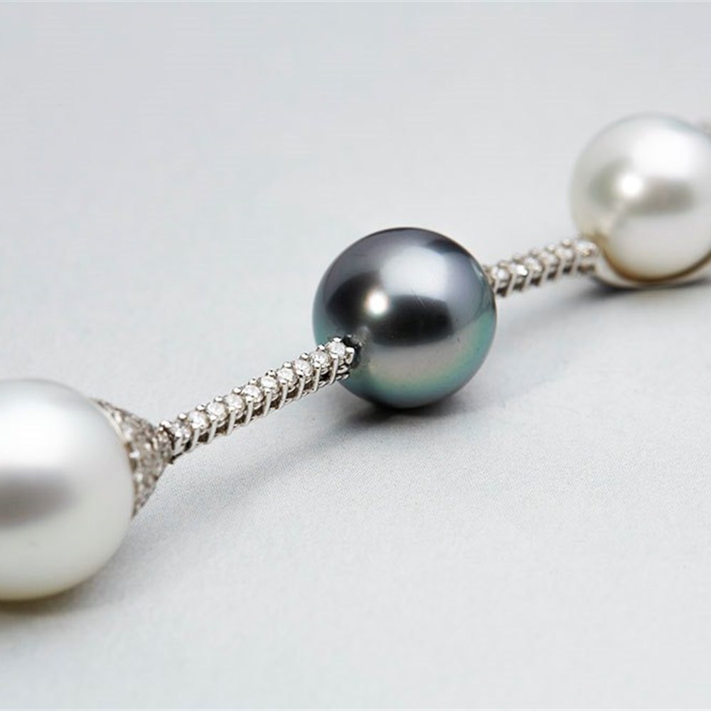 Mappin & Webb 18k White Gold South Sea & Tahitian Pearl Drop Necklace