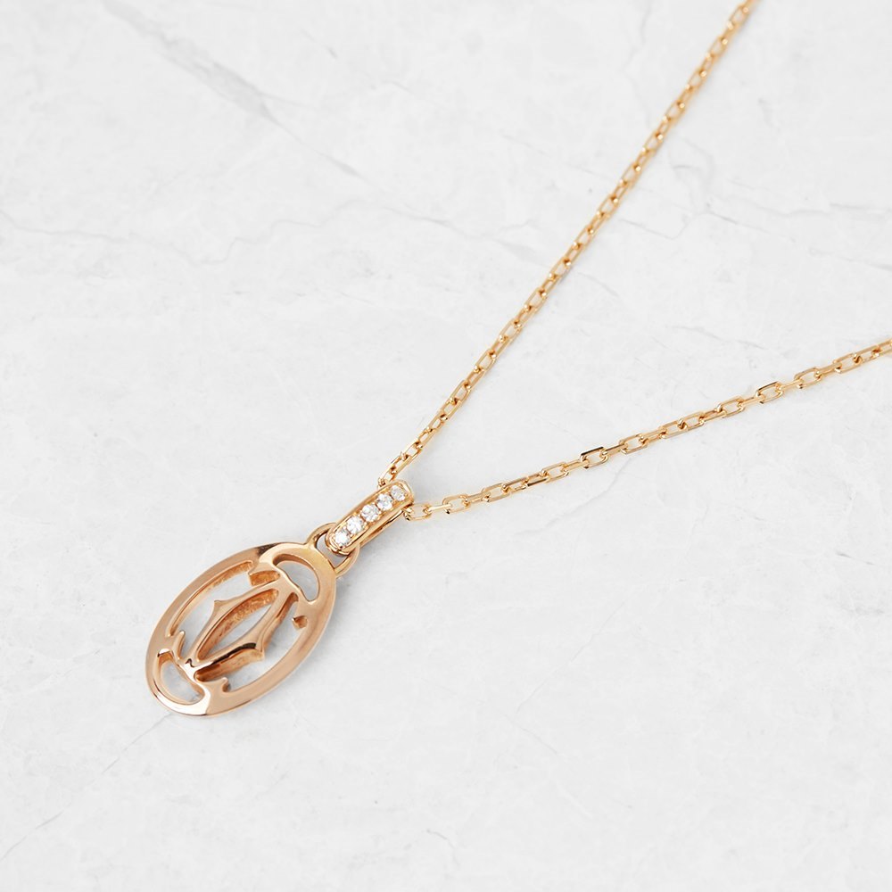 Cartier 18k Rose Gold C Design Diamond Necklace