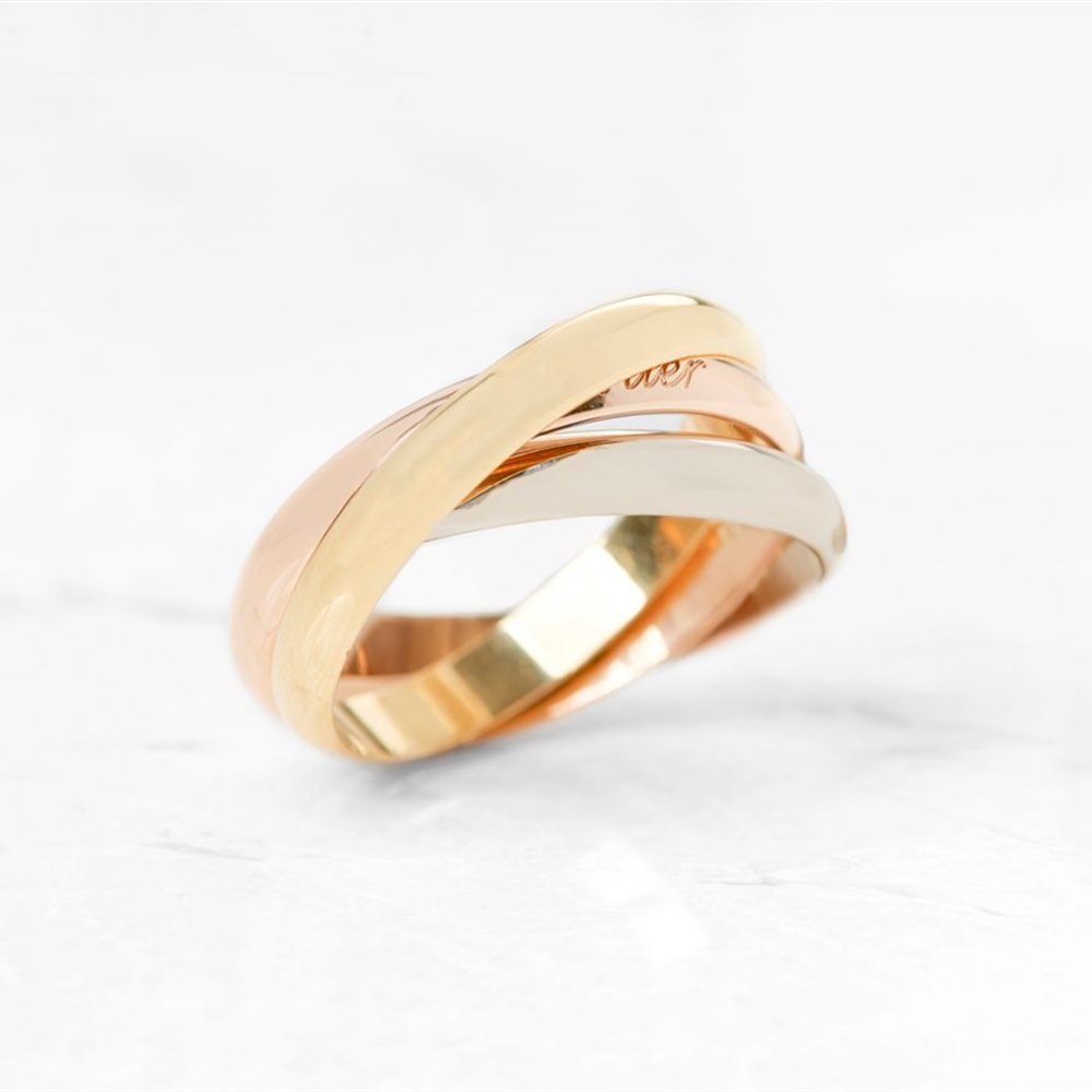 Cartier 18k Yellow, White & Rose Gold Trinity Ring Size T