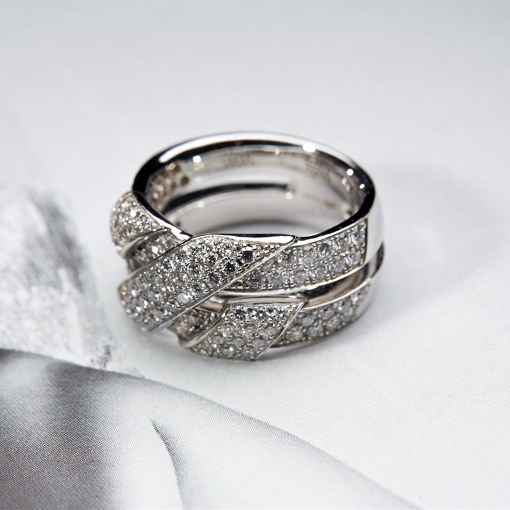 Mappin & Webb 18K White Gold Paved Diamond Stitch Ring.