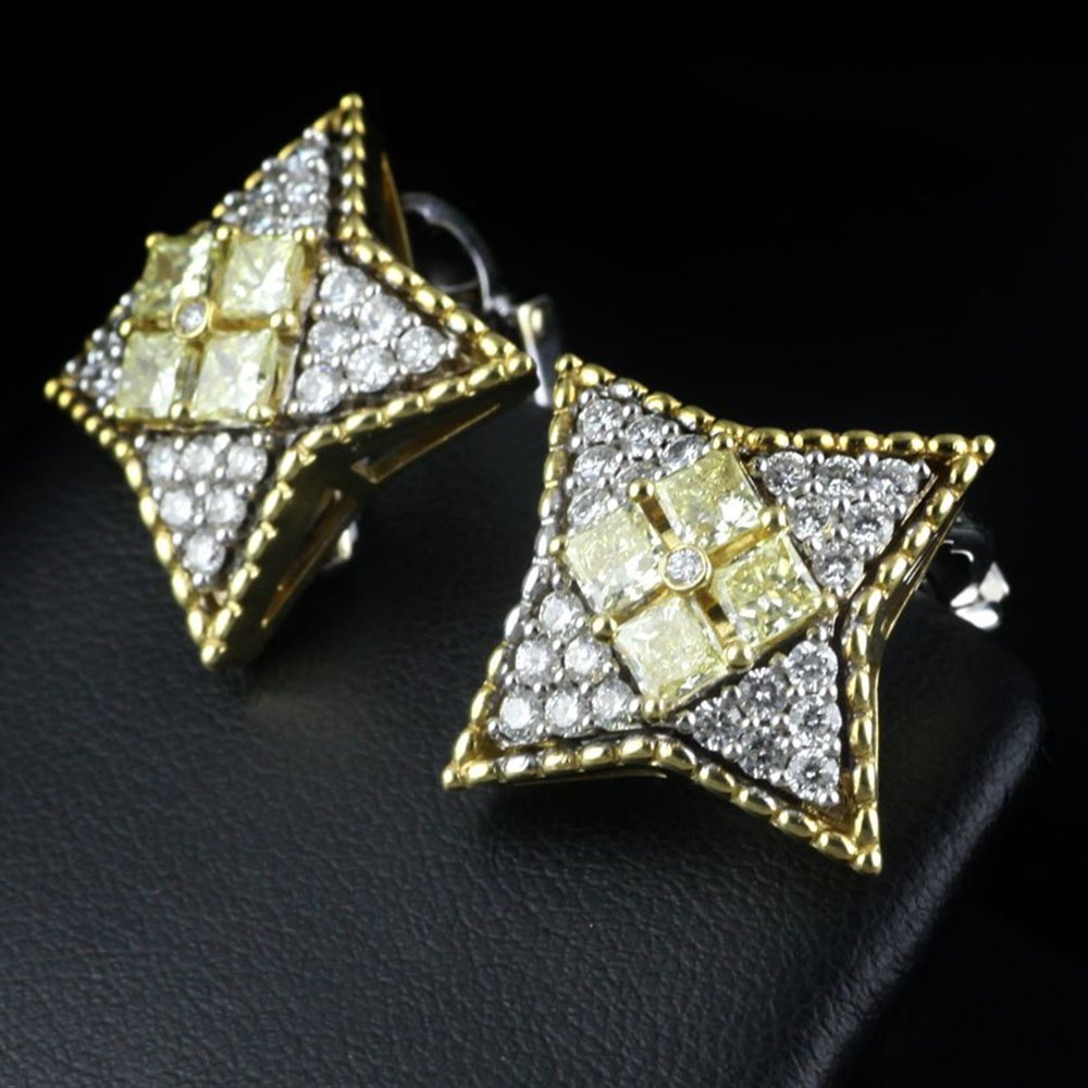 Mappin & Webb 18K White/Yellow Gold White/Fancy Yellow Diamond Star Earrings