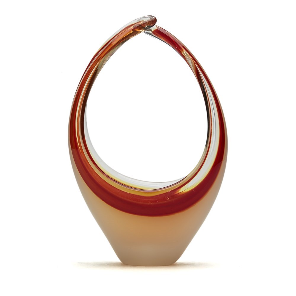 VINTAGE MURANO RED BASKET SHAPED ART GLASS SCULPTURE 20TH C. Circa 1960