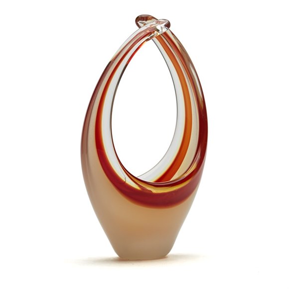 VINTAGE MURANO RED BASKET SHAPED ART GLASS SCULPTURE 20TH C.