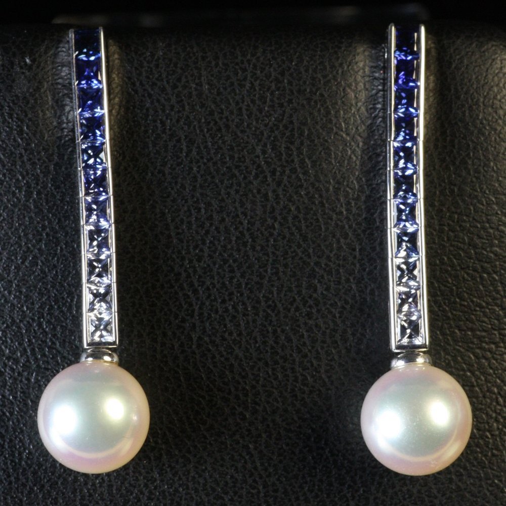 Mikimoto Mikimoto 18K White Gold Ocean & Fire Graduated Blue/White Sapphire & Pearl Earrings