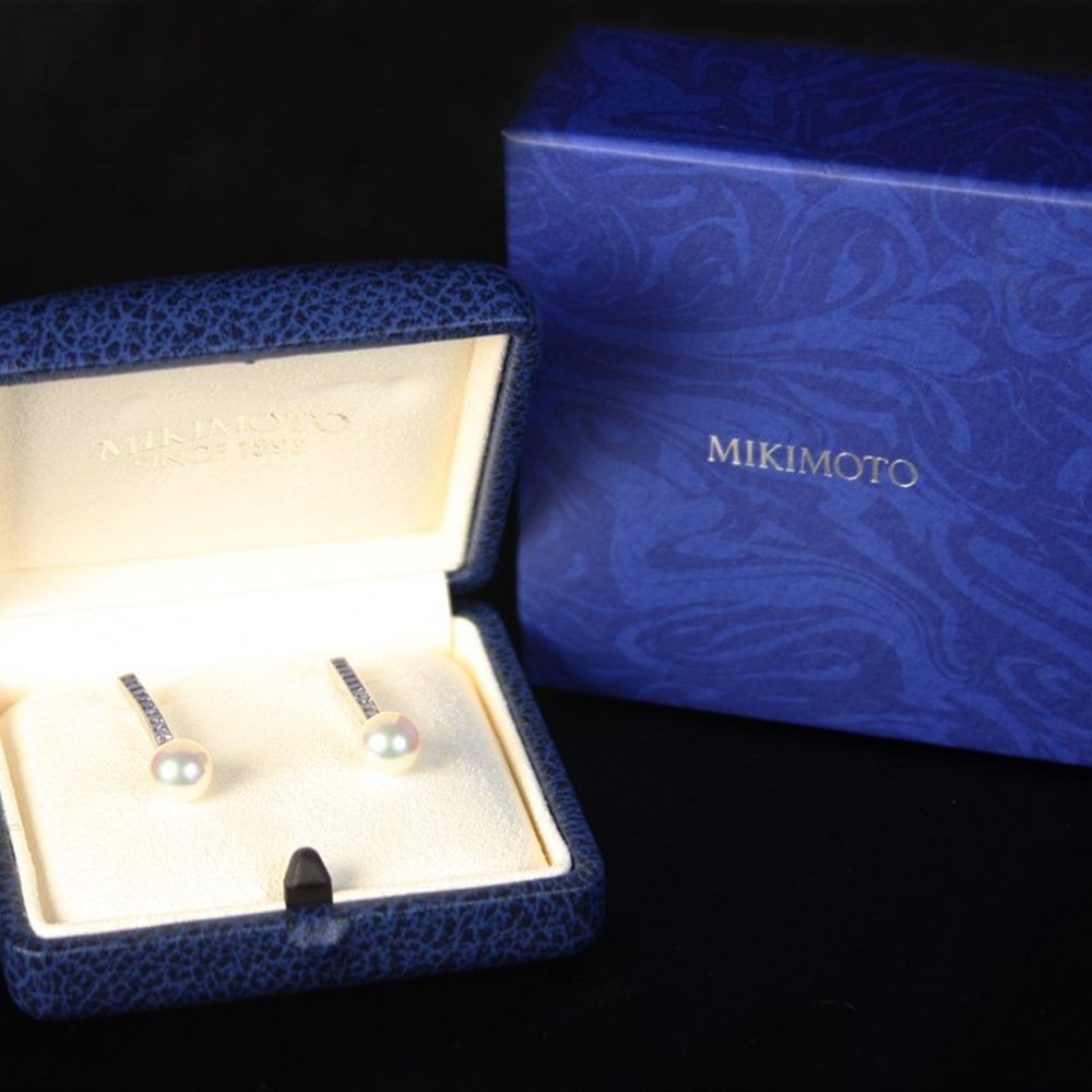 Mikimoto Mikimoto 18K White Gold Ocean & Fire Graduated Blue/White Sapphire & Pearl Earrings