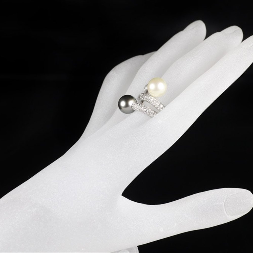 Mikimoto 18K White Gold White & Black Natural Pearl Paved Diamond Ring