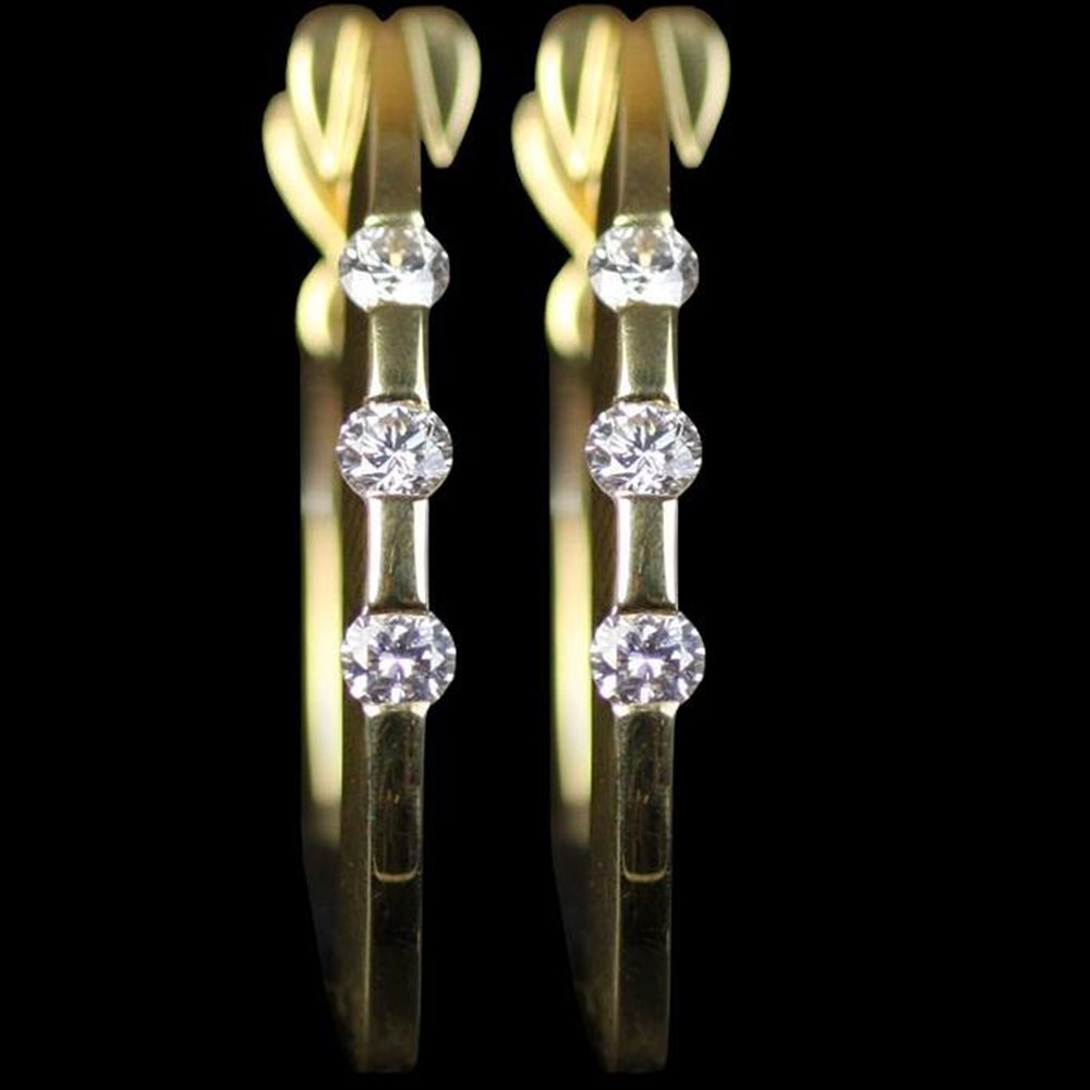 Mappin & Webb Roberto Coin Classica Parisienne 18K Yellow Gold 3 Stone Diamond Huggy Earrings