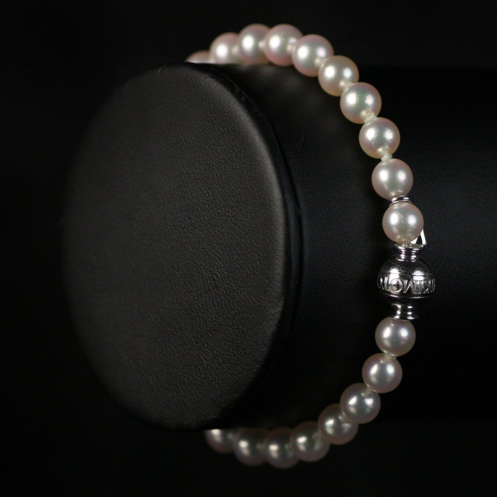 Mikimoto 18K White Gold Diamond Pearl Bracelet