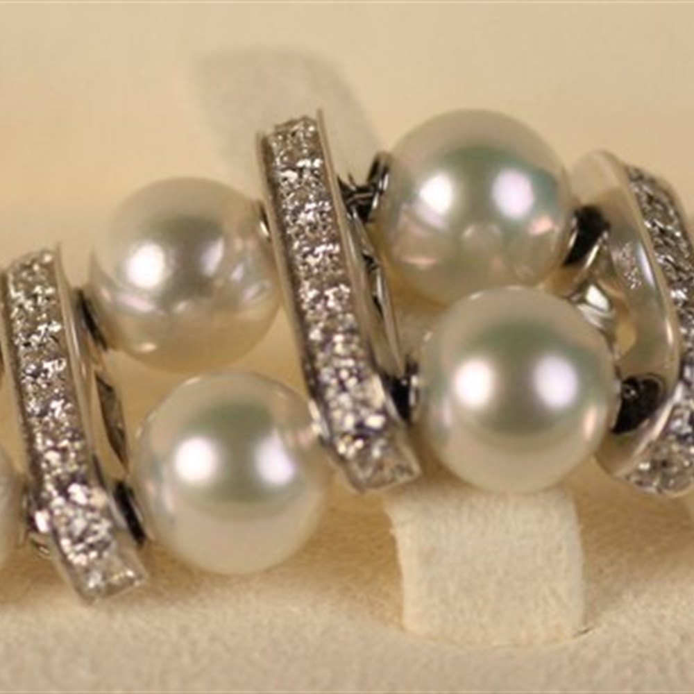 Mikimoto 18K White Gold Pearl & Pave Diamond Bracelet