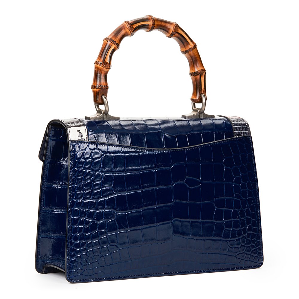Gucci Blue Alligator Leather & Snakeskin Trim Small Lilith Top Handle Bag