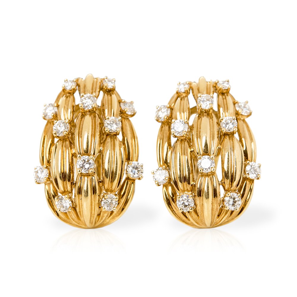 Tiffany & Co. 18k Yellow Gold Diamond Vintage Five Strand Clip-On Earrings
