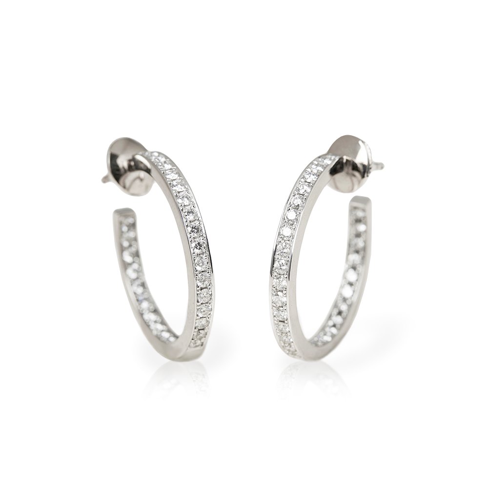 Cartier 18k White Gold Diamond Inside Out Hoop Earrings
