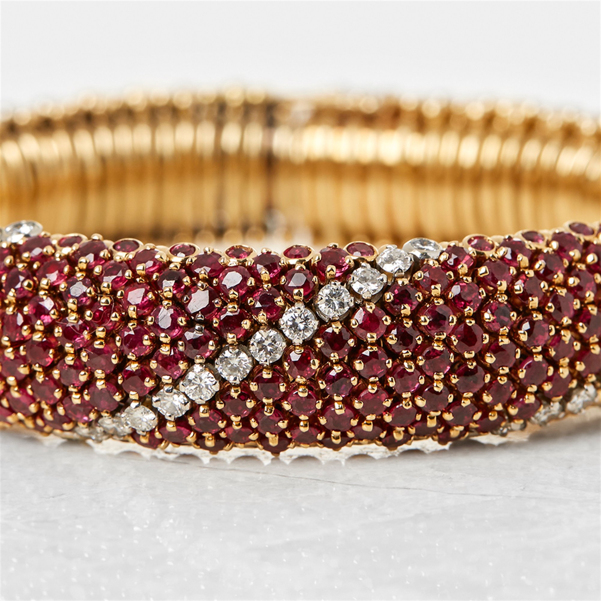 Van Cleef & Arpels 18k Yellow Gold Ruby & Diamond Vintage Statement Bracelet