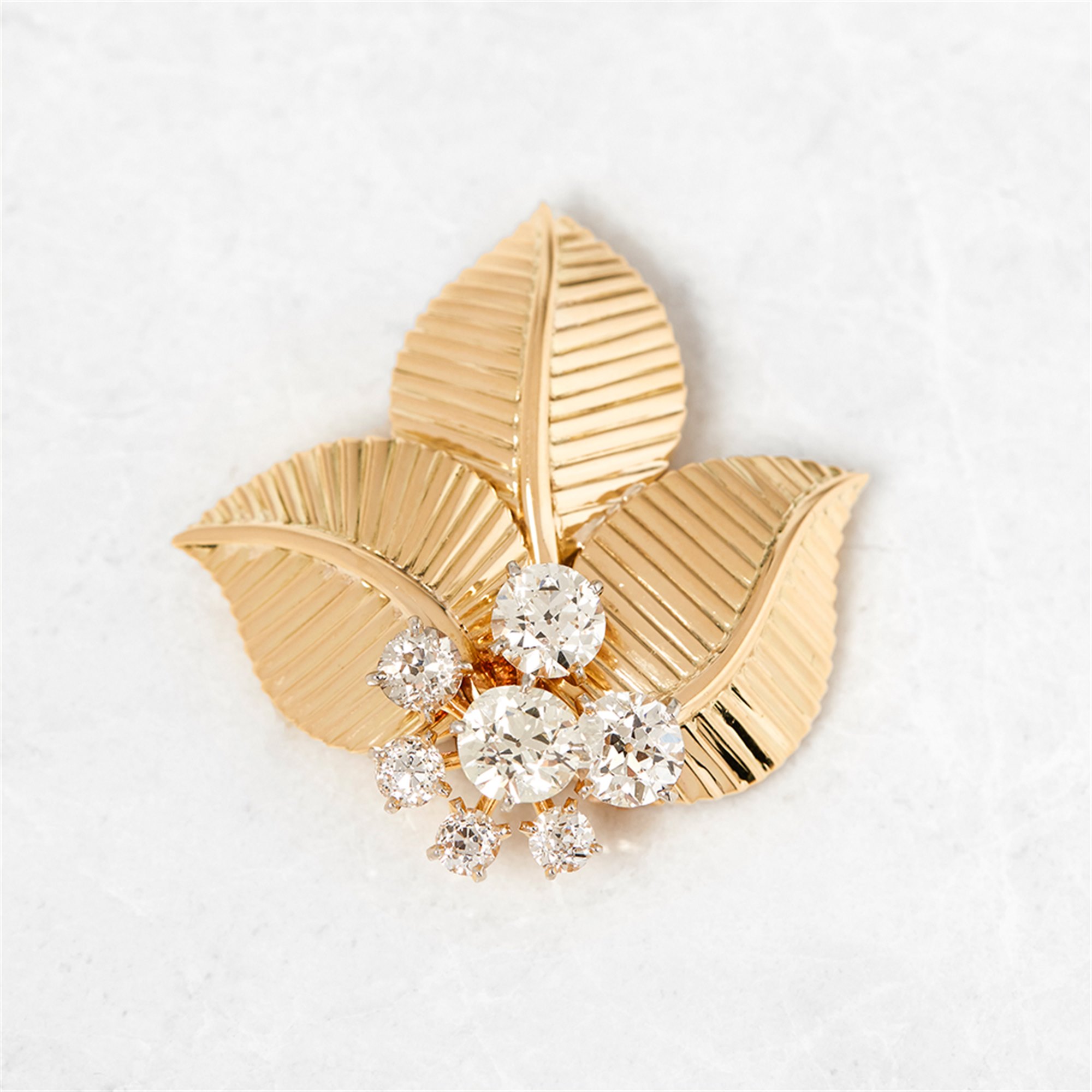 Cartier 18k Yellow Gold Diamond Vintage Leaf Design Brooch