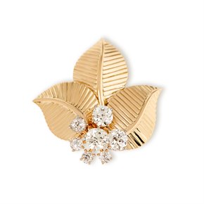 Cartier 18k Yellow Gold Diamond Vintage Leaf Design Brooch