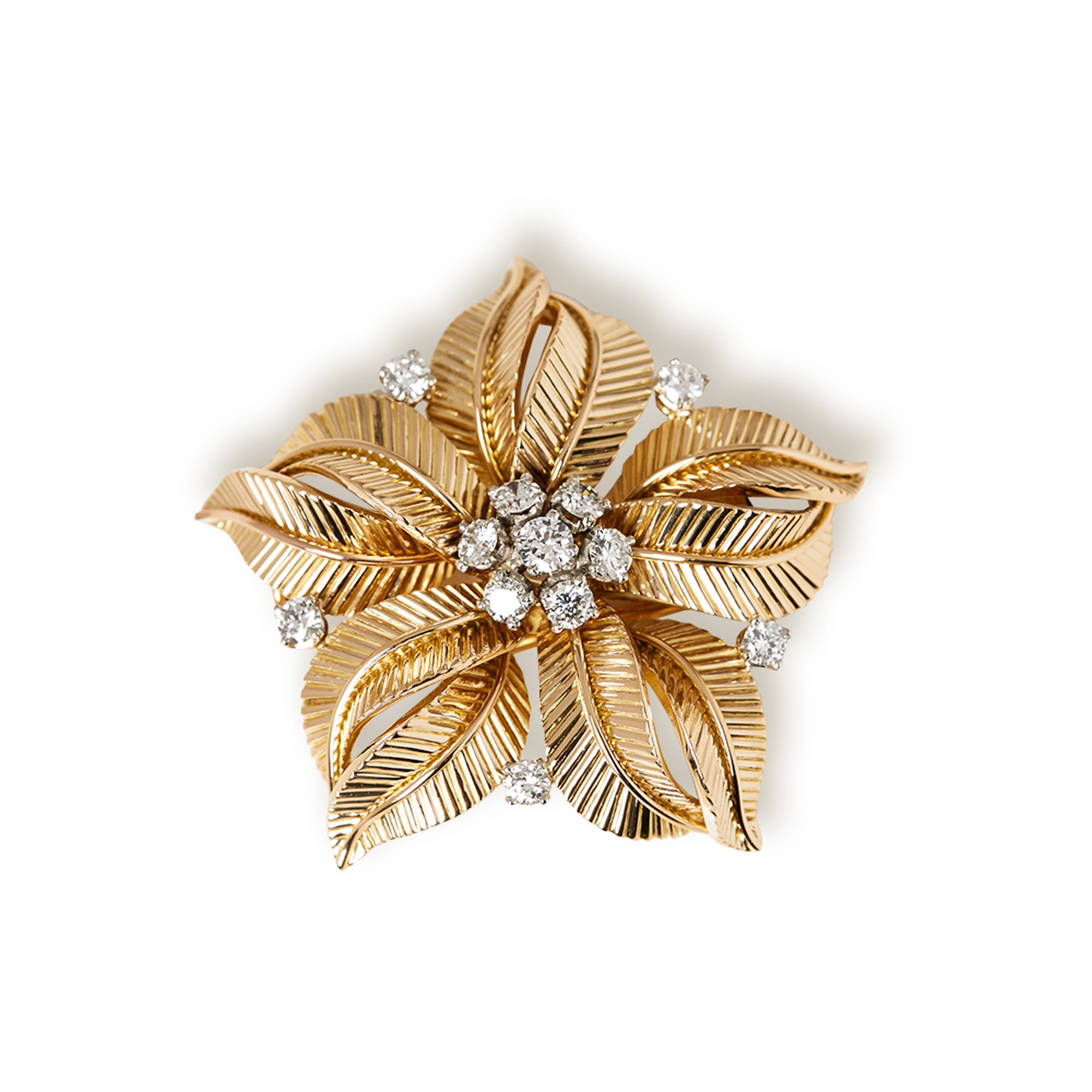 Cartier 18k Yellow Gold Diamond Vintage Flower Design Brooch
