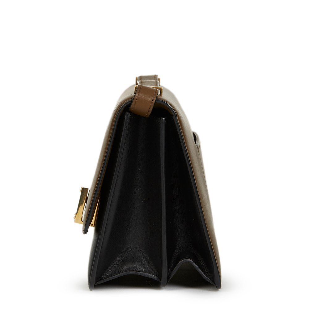 Céline Brown & Black Calfskin Leather Bi-Colour Medium Case Flap Bag