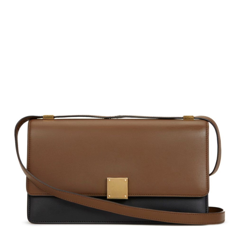Céline Brown & Black Calfskin Leather Bi-Colour Medium Case Flap Bag