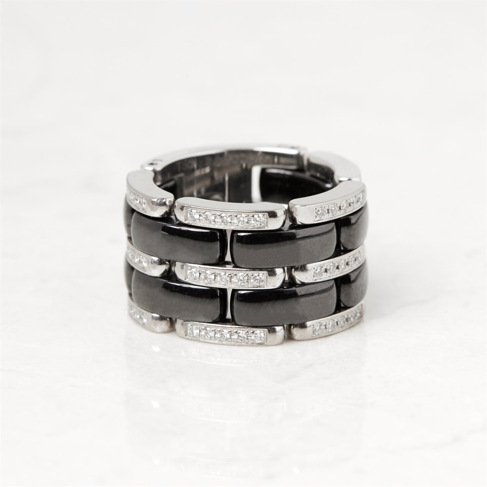 Chanel 18k White Gold Black Ceramic Diamond Ultra Ring