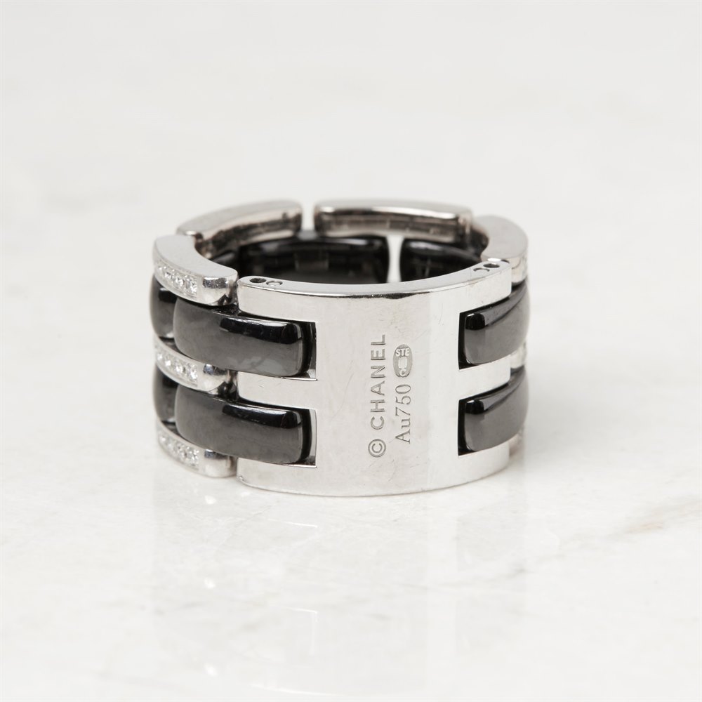 Chanel 18k White Gold Black Ceramic Diamond Ultra Ring